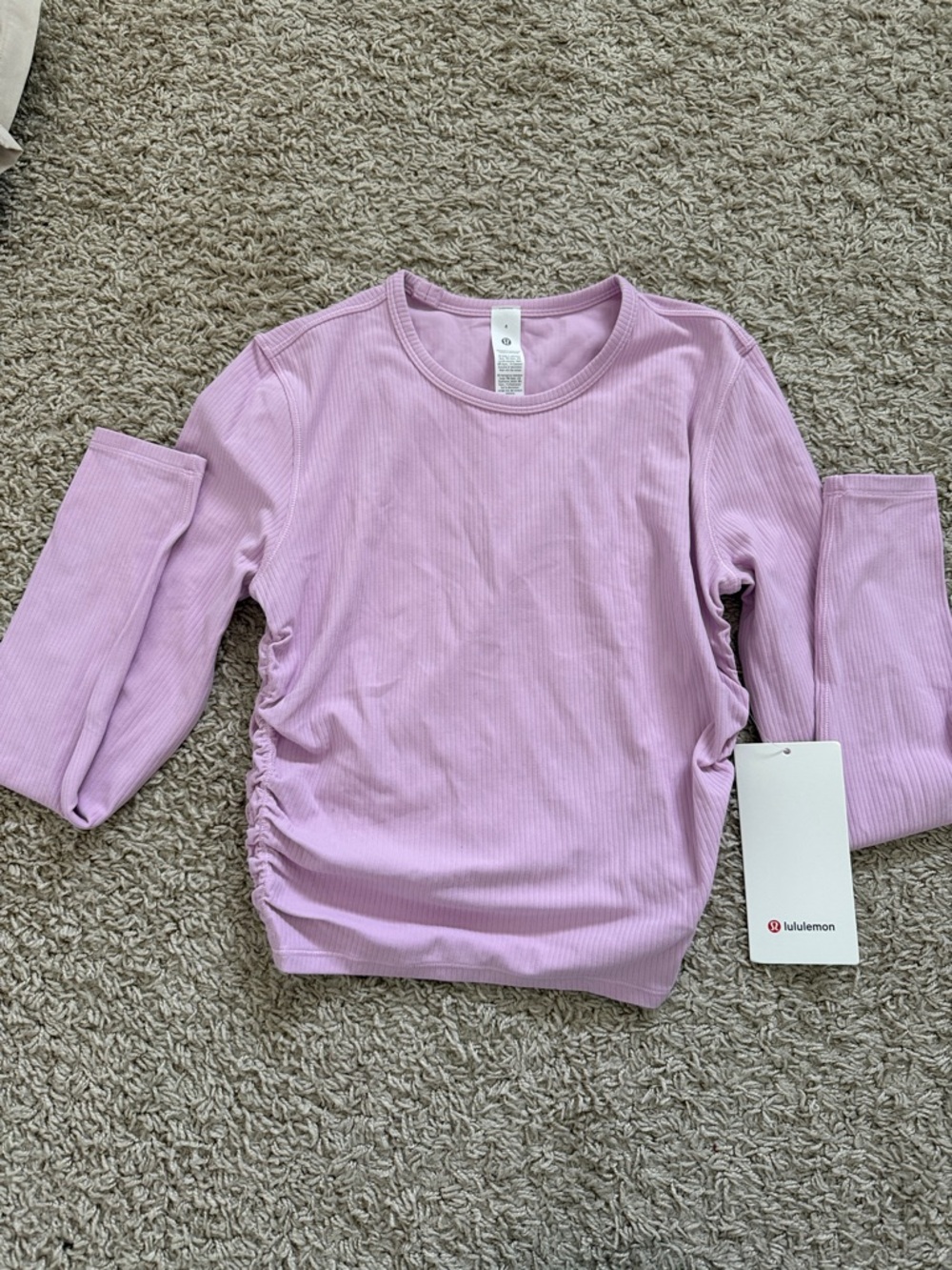 lululemon athletica Girls' Lavender Ribbed Long-Sleeve Top with Side Ruching